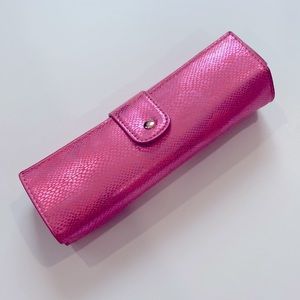 Neiman Marcus Makeup Brush Set in Metallic Pink Roll Bag